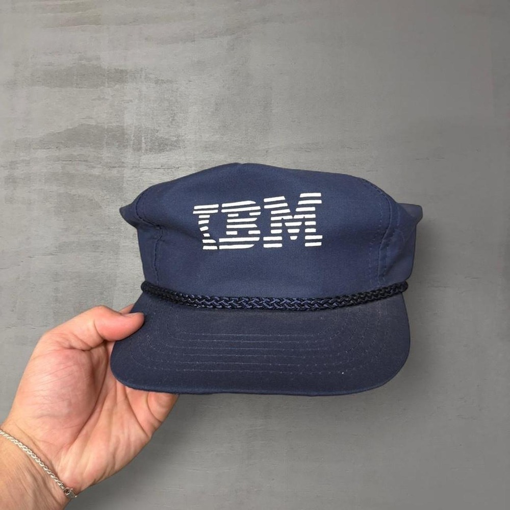 90d IBM Snapback Hat Navy Blue Vintage Logo Rope Trucker OSFA